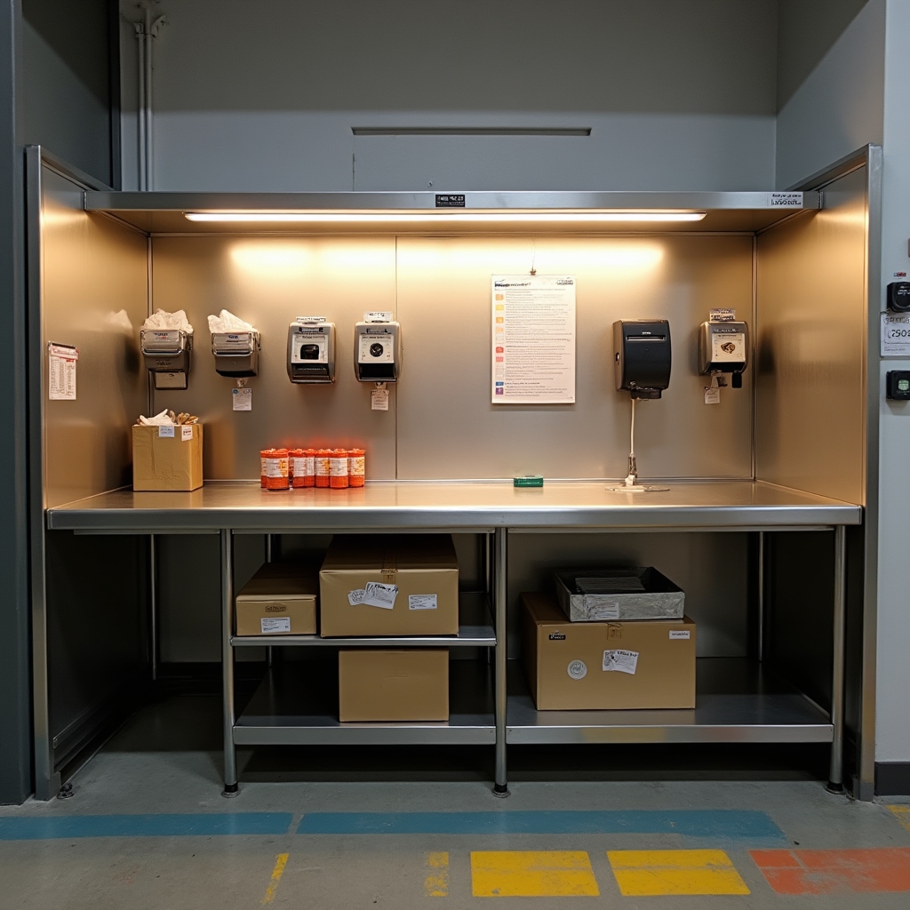 Clear diagram showing an efficient pick-and-pack workflow in a small warehouse, with labelled zones and movement paths